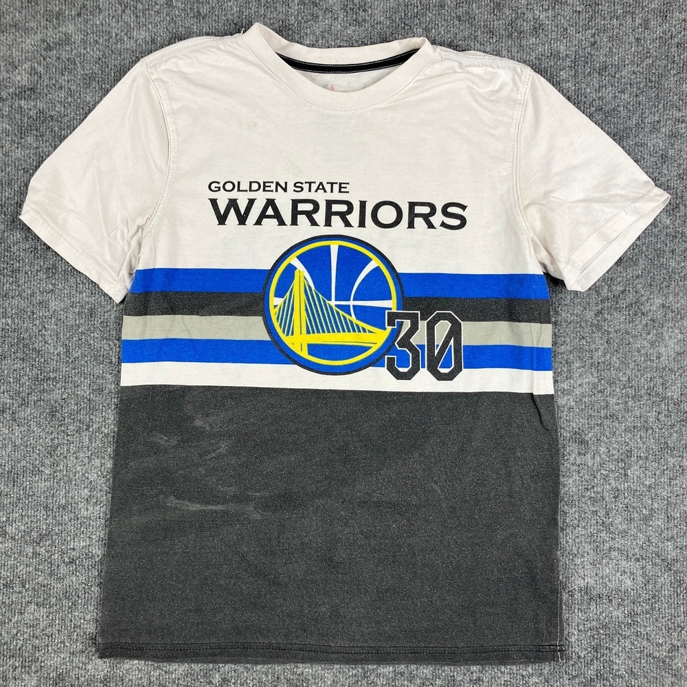 Golden‎ State Warriors T-Shirt Men's Medium White Blue Striped NBA Graphic Tee